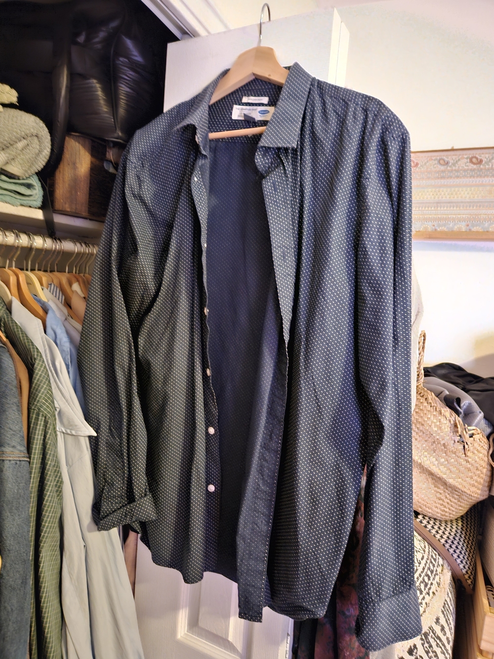 Old Navy Navy Blue Polka Dot Button-Down Shirt